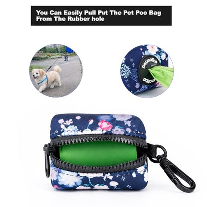 Petmolico Dog Poop Bag Holder Leash Attachment, Dog Waste Bag Dispenser Zippered Pouch, Fits Any Dog Leash, Includes Free Roll of Dog Bags, Poop Bag Dispenser - 2 Packs, Mixed Blue & White - color: Dark Blue & White