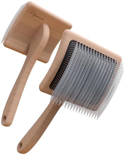 Dog Slicker Brush for Large Dogs, Professional Doodles Brush for Poodles, Goldendoodles and Labradoodles - Easy to Remove Tangles, Mats and Fluff - 3.8"x3.2" Head, 8" Wood Body - color: Wood, size: L