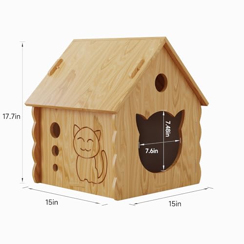 Cat House for Indoor Cats - Modern Wooden Covered Cat Cave Bed，Sturdy & Durable Cat Hideaway，Small Pet House and Habitats with Air Vents Warm Cat Cave, Weather-Resistant, DIY Paintable,Easy to install