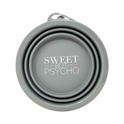 SparkDog Sweet But Psycho Collapsible Dog Bowl, 1000ML (34oz) –XL Food-Grade Silicone Travel Bowl with Sturdy Rim – Extra Large Portable for Dogs & Cats – Great for Pet Lovers (Gray) - color: Gray-"Sweet But Psycho"
