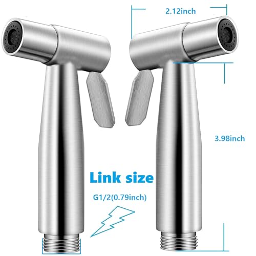 Handheld Bidet Sprayer for Toilet,Bathroom Spray with G1/2,Brushed Nickel | Suitable for Toilet,personal hygiene cleaning, bathroom cleaning, pet bathing, mop cleaning, etc. - color: Silver