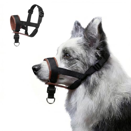 Dog Muzzle,Adjustable Loop Pets Muzzle Soft Leather Protect Skin Puppy Muzzles Prevent Biting Chewing Barking Allow Panting Drinking,Not Include Dog Collar (Brown, Small) - color: Brown, size: Small