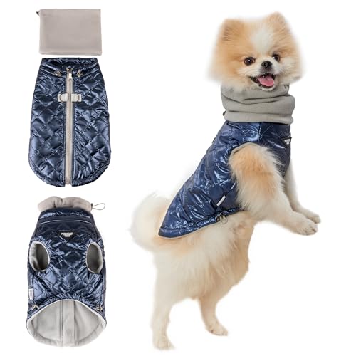 Warm Waterproof Reflective Dog Winter Coat, Adjustable Fleece Lined Insulated Jacket with Harness Hole for Small Medium Large Dogs – Outdoor Cold Weather Protection (Blue, XX-Large) - color: Blue, size: XXL:Chest 22'' , Length: 15.7''