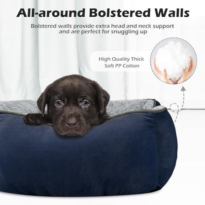 INVENHO Large Dog Bed Rectangle Washable Orthopedic Soft Calming Sleeping Durable Pet Cuddler with Anti-Slip Bottom - color: Navy, size: L(30"x 24"x 9")
