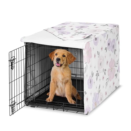 Sweet Jojo Designs 36in. Medium Dog Crate Cover (Purple/Grey Boho Floral) for Girls Pet Cage, Kennel Covers (Watercolor, Flower, Elegant Rose, Bohemian, Shabby Chic, Farmhouse, Nature, Lavender, Gray) - color: Purple Watercolor, size: 36.0"L x 23.5"W x 24