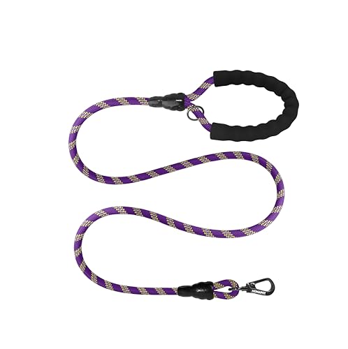 Homapet. Braided Rope Dog Leash 6 Ft with Comfortable Padded Handle Reflective Threads with Poop Bag Dispenser for Large Dogs (Violet/Yellow 6FT-1/2) - color: Violet/Yellow