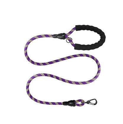 Homapet. Braided Rope Dog Leash 6 Ft with Comfortable Padded Handle Reflective Threads with Poop Bag Dispenser for Large Dogs (Violet/Yellow 6FT-1/2) - color: Violet/Yellow