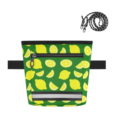 Lemon Water-Resistant Dog Treat Pouch, 3 Ways to Wear Treat Bag with Magnetic Closure & Reflective Strip, Hands-Free for Pet Training, Walking