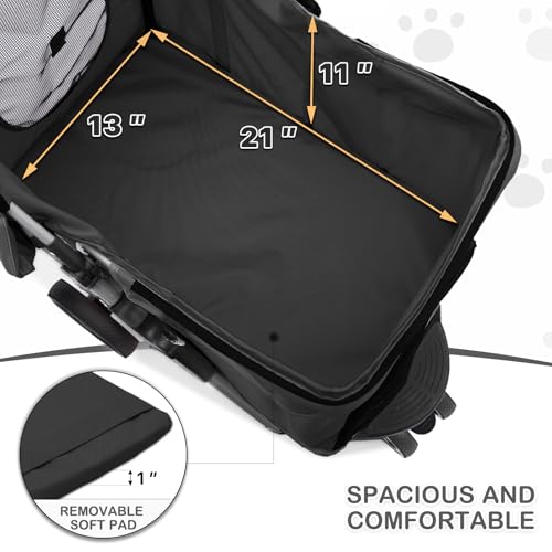 MoNiBloom Foldable Pet Stroller with Weather Cover, 3 Wheels Pet Strolling Cart for Small/Medium Dogs and Cats with Storage Basket and Cup Holder, Breathable and Visible Mesh for All-Season, Black - color: Black
