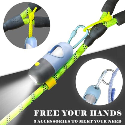 Dog Poop Bag Holder with LED Flashlight for Night Walks,Silicone Tether & Panda Pattern Clip for Used Bags, Hands-Free Metal Leash Carabiner, Includes 15 Scented Waste Bags (Blue) - color: Blue