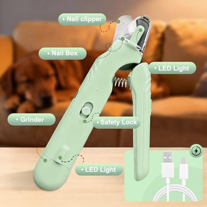 2-in-1 Dog Nail Clippers & Dog Nail Grinder with 2 LED Lights, Ultra-Quiet, Multiple Grinding Methods, USB Rechargeable and Splash Guard for Small, Medium, and Large Dogs & Cats (Green) - color: Green