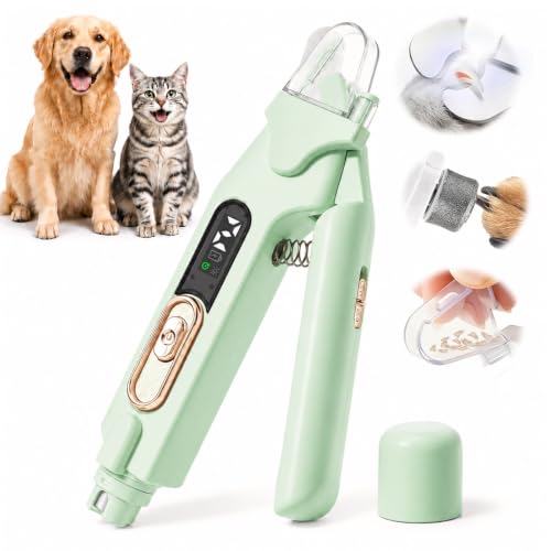 2-in-1 Dog Cat Nail Clippers & Grinder with LED Light, Pet Nail Trimmer with Splash Guard & Safety Lock, 2 Speeds USB Rechargeable Quiet Paw Nail Cutter for Large Medium Small Dogs Cats (Green) - color: Green