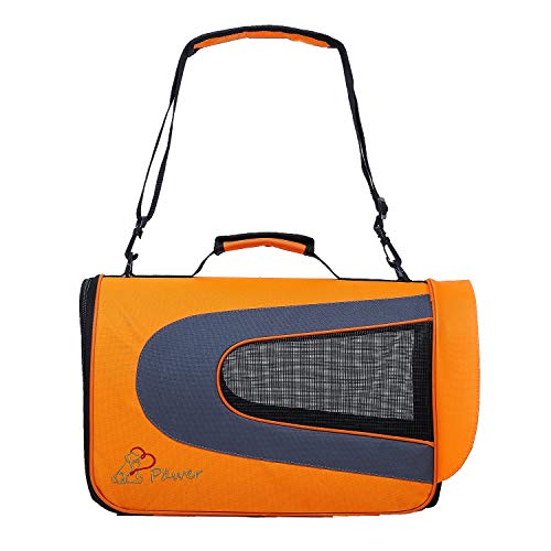 Pawer 18” x 11”x 11” Soft-Sided Foldable Airline Approved Pet Carrier for Cat, Puppy and Small Dog, Washable 600D Oxford Fabric, with Handle and Strap for Carry, Multiple Colors Available - color: Orange+Grey