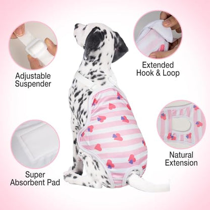 Jollywoods 3 Pack Washable Female Dog Diaper Onesie Sanitary Pantie with Adjustable Suspender, Reusable Fixed Doggie Diapers, Super Absorbent Leakproof for Small Medium Large Dog in Heat Cycle M - size: Medium(10"-16" Waist)