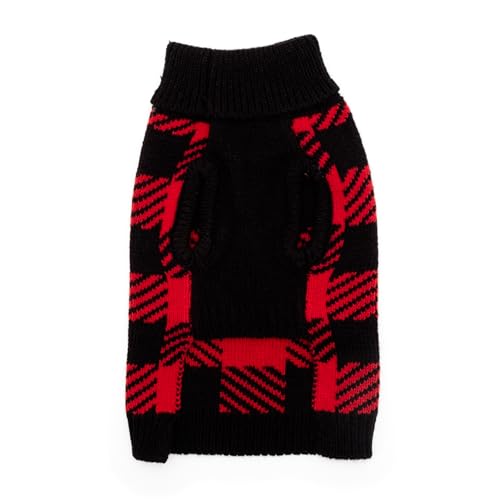 THE WORTHY DOG Buffalo Turtleneck Sleeveless Dog Sweater – Warm Pullover Dog Clothes with Leash Opening, Acrylic Double Knit & High-Cut Belly - Black, X-Small - color: Buffalo Turtleneck - Black/Red, size: X Small