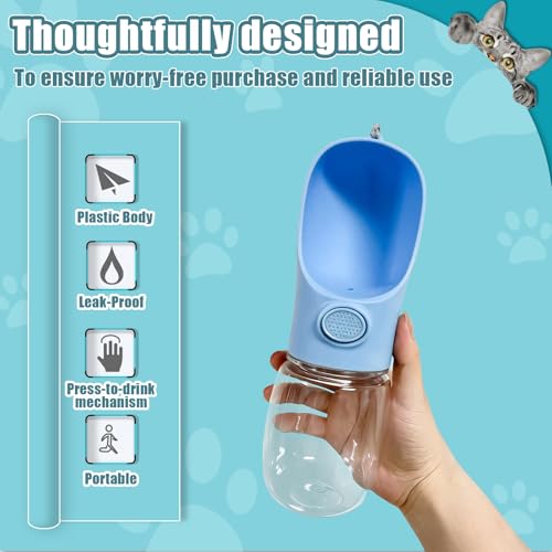 Bestac Pet Travel Water Bottle - Portable Dog&Cat Water Cup, One-Hand Operation, Lightweight & Leak-Proof, BPA-Free, Compatible with Most Gear, Ideal for Walking, Camping & Travel (Blue, 350ml) - size: 350ml