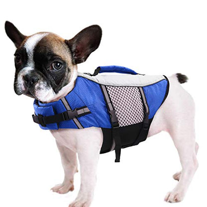 Dog Life Jacket Swimming Vest Lightweight High Reflective Pet Lifesaver with Lift Handle, Leash Ring Blue,S - color: Blue, size: Small