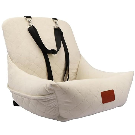 WOOAIDAGG Dog Car Seat for Small Dogs,Ultra-Soft Fabric,2 Storage Pockets & Safety Leash,Adjustable Straps,Easy to Install,Fully Detachable and Washable(Beige) - color: Beige