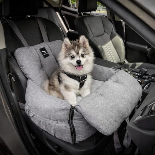 JACKO & CO Premium Dog Car Seat – Safe & Cozy Travel Bed Carrier for Small Dogs, Puppies, Cats, Pets, Clip-On Leash, Storage Pockets, Water-Resistant, Machine Wash (Grey, Removable - Small (1-25lbs) - color: Grey, size: Removable - Small (1-25lbs)