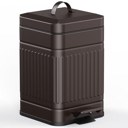 CEROELDA Small Trash Can with Lid-5L/1.3 Gal,Stainless Steel Outdoor Dog Poop Garbage Can-Farmhouse Retro Metal Waste Bin w/Step Pedal for Bathroom Bedroom Office-Soft Close-Brown - color: Brown