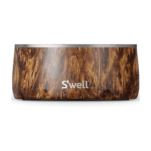S'well Stainless Steel Pet Bowl, 32oz, Teakwood, for Small to Medium Size Dogs, Mess Free Design with Non Slip Rubber Bottom, Dishwasher Safe, BPA Free - color: Teakwood, size: 32 oz
