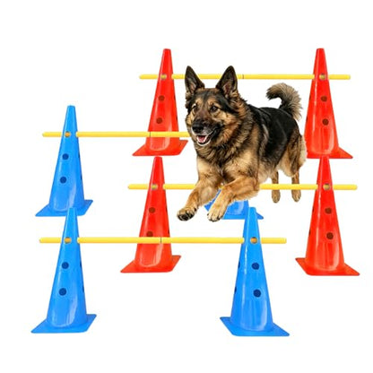 TNZMART Dog Agility Jumps Hurdles and Weave Poles Training Equipment Set Adjustable Dog Cones Obstacle Course for Backyard Portable Canine Exercise Kit with Carry Bag (Mix 4, 19 in) - size: 19 in