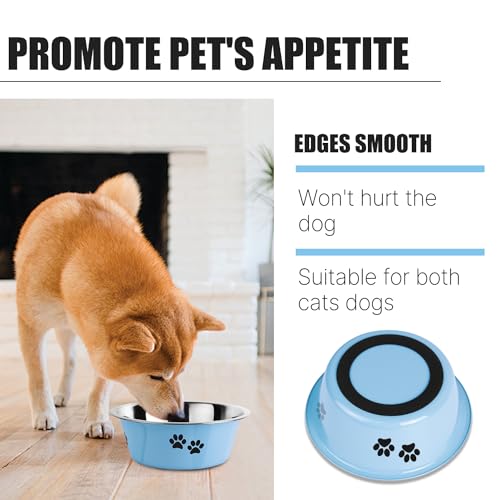 YUDANSI Dog Bowls 2 Pack Small Medium Dogs Feeding Food Water Bowl with Non-Slip Silicone Sole, Stainless Steel Dog Dishes Elevated Raised Pet Feeder (Blue, M(3.6 Cups) - color: Blue, size: M(3.6 Cups)