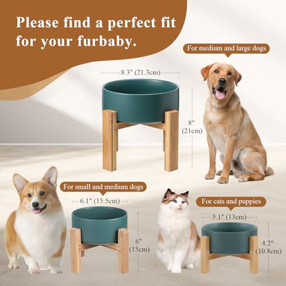 Elevated Ceramic Cat Bowl - Cat Food Bowl with Bamboo Stand - Raised Dog Dish for Puppies - Anti Vomiting, Stress Free - 13.5 oz / 400 ml - Pink - color: Pink, size: Small