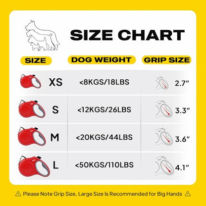 Fida Retractable Dog Leash, 16 ft Dog Walking Leash for Small Dogs up to 26lbs, Tangle Free, Red - color: Red, size: Small