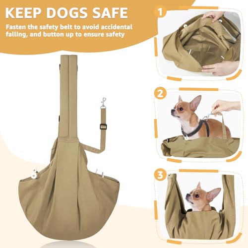 SlowTon Dog Carrier Sling - Thick Padded Shoulder Strap Adjustable Dog Carriers for Small Dogs, Puppy Carrier Purse for Pet Cat with Front Zipper Pocket Safety Belt Machine Washable (BRN, M) - color: L-Brown Water-Resistant