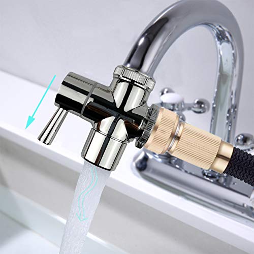 All Brass Faucet Diverter Valve with Aerator, Sink to Garden Hose Diverter Adapter, for Bathroom/Kitchen Sink Faucet Connection Portable Washing Machine/Dishwasher (G1/2 * 3/4", Chrome)