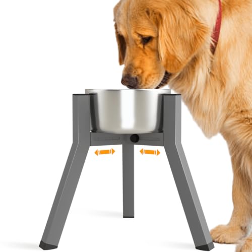SHAINFUN Grey Elevated Dog Bowls Stand for Large Medium Breeds, 11" Height Adjustable Width 7-10.7", Single Tall Feeder Holder (Bowl Not Included) - color: Grey-FM, size: Height: 11.1", Width: 7-10.6"