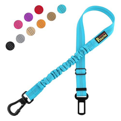 Plutus Pet Dog Seat Belt for Car, Adjustable Dog Car Harness with Carabiner Clip, Reflective Safety Dog Seatbelt Leash with Elastic Bungee, Cyan - color: Cyan
