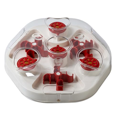 Dog Treat Puzzle - Slow Feeding Game, Sliding Treat Dispenser Toy, Motivating Food Plate | Entertaining Home Play Boredom Relief Puppy Kitten Medium Large Breed Interactive Training Feeder - color: Red