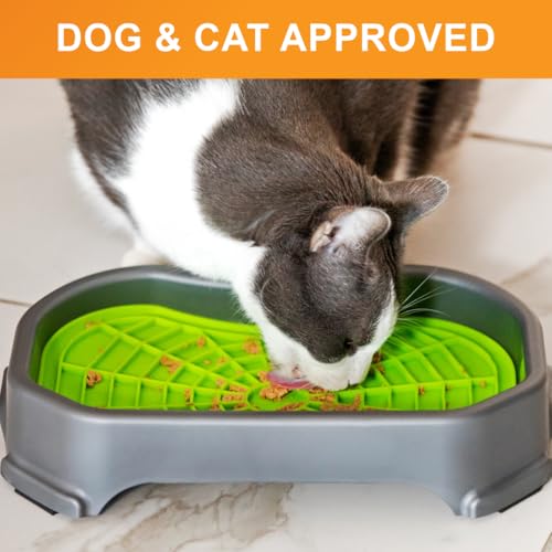 Neater Pets Neat-LIK Dog Lick Mat w/Mess-Proof Tray, Lick Mat for Dogs, Cats, Puppy, Reduces Anxiety & Boredom, Peanut Butter Slow Feeder, Interactive Treat Licking Pad (Green/Gunmetal) - color: Green Mat w/ Gunmetal Tray