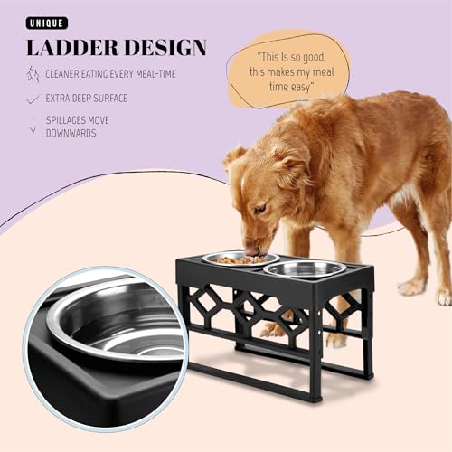 AVERYDAY Elevated Dog Bowls, 4 Height Adjustable Stand for Medium and Large Dogs, Raised Dog Feeder Holder with 2 Stainless Steel Food and Water Bowls, Anti-Slip Base Tall Feeding Station - color: Black stand + 2 food bowls, size: Large