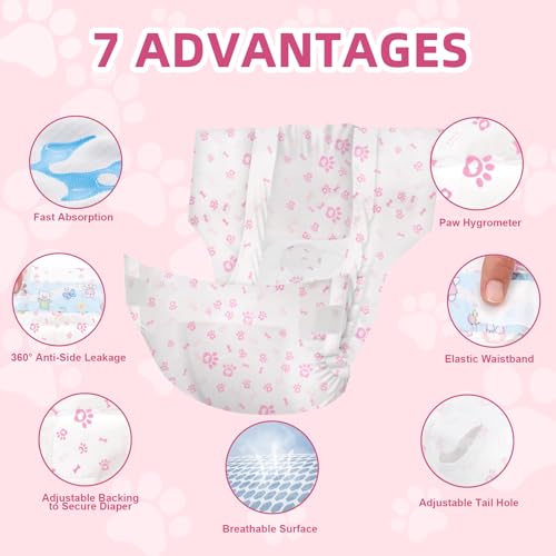 Disposable Dog Diapers Female 90 Count Puppy Diapers Female (Waist 11-18 in M) Super Absorbent Small Doggie Diapers for Heat Excitable Urination or Incontinence - Pink - size: Medium