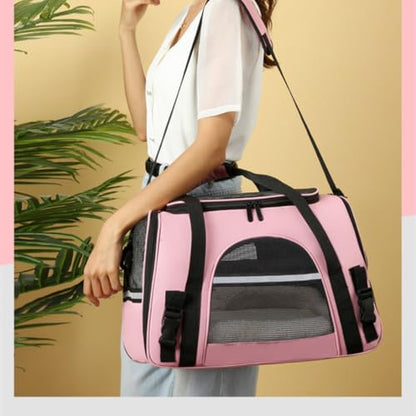 Cat Carrier Bag, Airline Approved Soft Carrier for Cats & Small Dogs | Airline approved pet carrier for pets under 15lb, breathable mesh with privacy cover, lightweight, foldable & washable - color: Pink