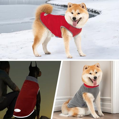 cyeollo 2 Pack Dog Sweater Small Dog Fleece Sweatshirt Reflective Pullover Stretchy Dogs Jacket Lightweight Vest Pet Clothes for Puppy, Red & Grey S - color: 3# Red & Grey, size: Small