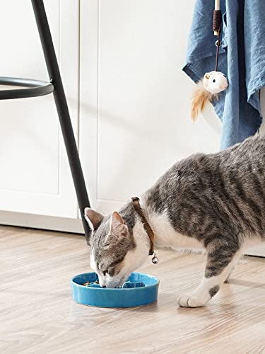 LE TAUCI PET Ceramic Slow Feeder Dog Bowls Small Breed, 0.5 Cups Dog Food Dish for Fast Eaters, Puzzle Bowl for Small Dogs and Cats, 5.5 Inch-Blue - color: Blue