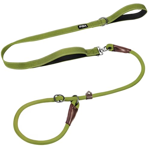 Fida 2-in-1 Slip Leads for Dogs with Double Handles, Tangle Free Leash for Large Dogs that Pull, Heavy Duty No Pull Training Leash Reflective Soft Padded for Large & Medium Breed(6ft,Green) - color: Green