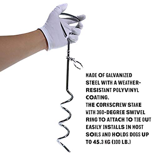 Katzco Chrome Dog Corkscrew Stake with Leash Lead - 25 Foot Cable with 80 lb Pull Strength - Heavy-Duty Outdoor Tie-Out for Large, Medium, and Small Energetic Dogs - Backyard Summer Dog Run - Red - size: Chrome Dog Tie-Out Stake with 25ft Cable (1-Pack)