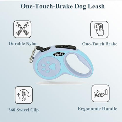 TerraKin 360° Tangle-Free Retractable Dog Leash for Small to Medium Dogs - 16ft Durable Nylon Tape with One-Hand Brake, Pause & Lock, Paw-Shaped Anti-Slip ABS Handle, Blue - color: Blue