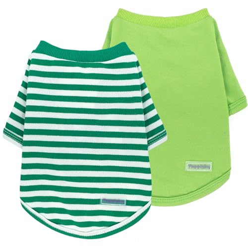 2 Pieces Stripe Dog Clothes for Small Dogs Summer Dog Shirt Cute Soft Puppy Clothes Bresthable Chihuahua Cat Clothes XS~XXL Pet Clothing (Green, Medium) - color: green, size: Medium