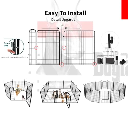 Dog Playpen Indoor/Outdoor,32'' Portable Dog Crates with Easy-Carry Straps,6 Panels Dog Pen Play Pen for Small/Medium Dogs,Rustproof Metal Pet Playpen for Camping RV Yard (with One Door) - size: 32'' High