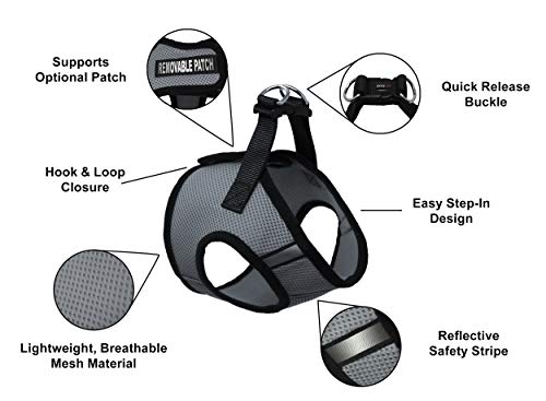 Dogline Boston Step in Mesh Dog Harness with Service Dog Patch No Choke Pet Vest Soft Gentle Padded Chest Halter for Puppies Small Medium and Large Dogs 22 to 25 inches Girth Grey - color: Grey, size: Girth 22 to 25"