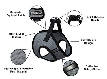 Dogline Boston Step in Mesh Dog Harness with Service Dog Patch No Choke Pet Vest Soft Gentle Padded Chest Halter for Puppies Small Medium and Large Dogs 22 to 25 inches Girth Grey - color: Grey, size: Girth 22 to 25"