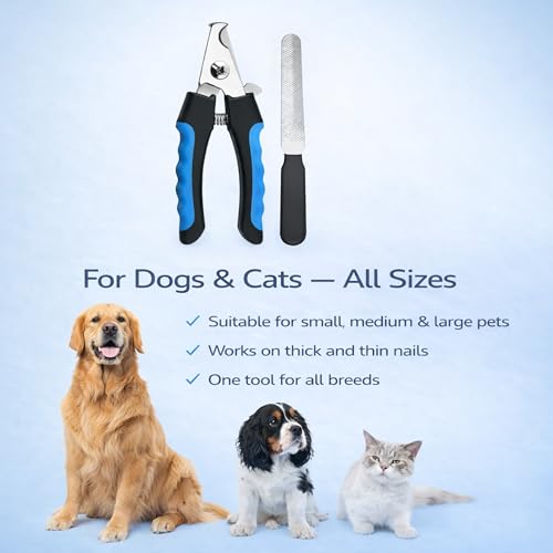 Dog & Cat Nail Clippers & Trimmers - Extra Sharp Dog Clippers with Stainless Steel Blades & Safety Guard to Avoid Overcutting - Ergonomic Cat Nail Clippers with Non-Slip Grip & Lock Feature - color: Blue