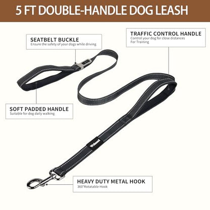 No Pull Dog Harness and Leash Set-Reflective Vest with Handle&5FT Dog Leash with Car Seatbelt Clip,Breathable Mesh&Quick Fit Dog Harness Easy for Medium Large Dogs Training Walking(Black,M) - color: Reflective-Black, size: M:Belly Chest-22.4''-27.6''