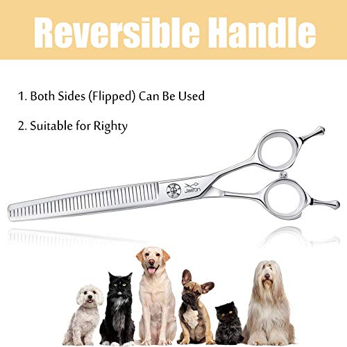 JASON 7" Dog Grooming Scissors, Combines Cutting, Thinning, Blending and Texturizing Features, Reversible Pet Trimming Shears, JP 440C (40-teeth, Silver) Christmas Gift - style: 40-teeth Thinner